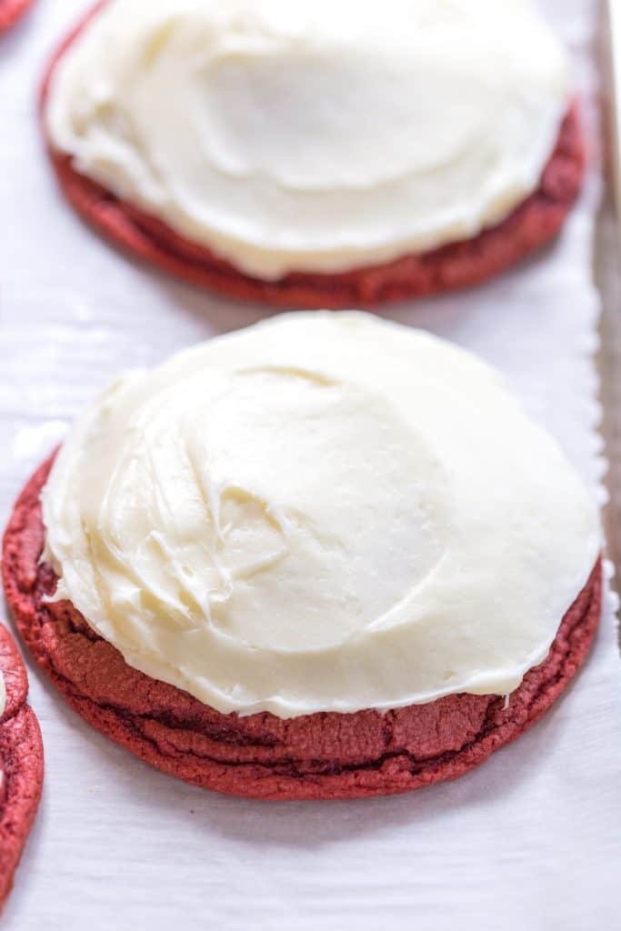 Giant Red Velvet Cookies with Cream Cheese Frosting