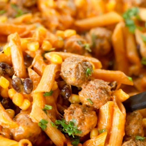 Enchilada Meatball Pasta Bake