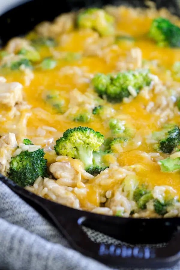 One Skillet Broccoli Cheddar Chicken and Rice