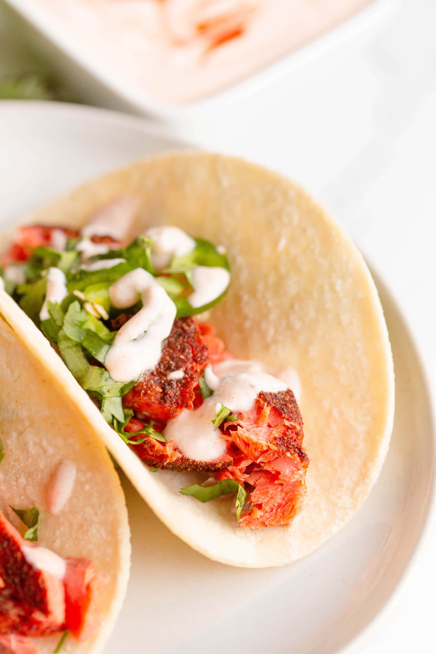 Salmon Tacos with Sriracha Aioli