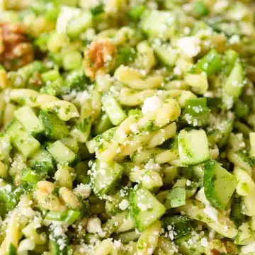 Close up of Green Goddess Pasta Salad.