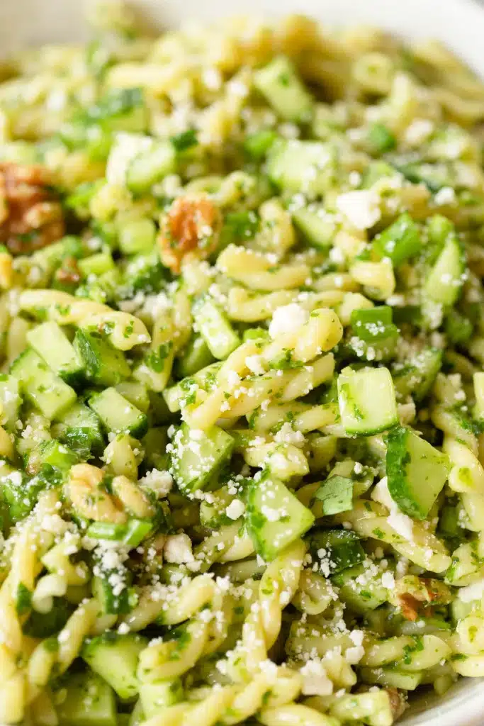 Close up of Green Goddess Pasta Salad.