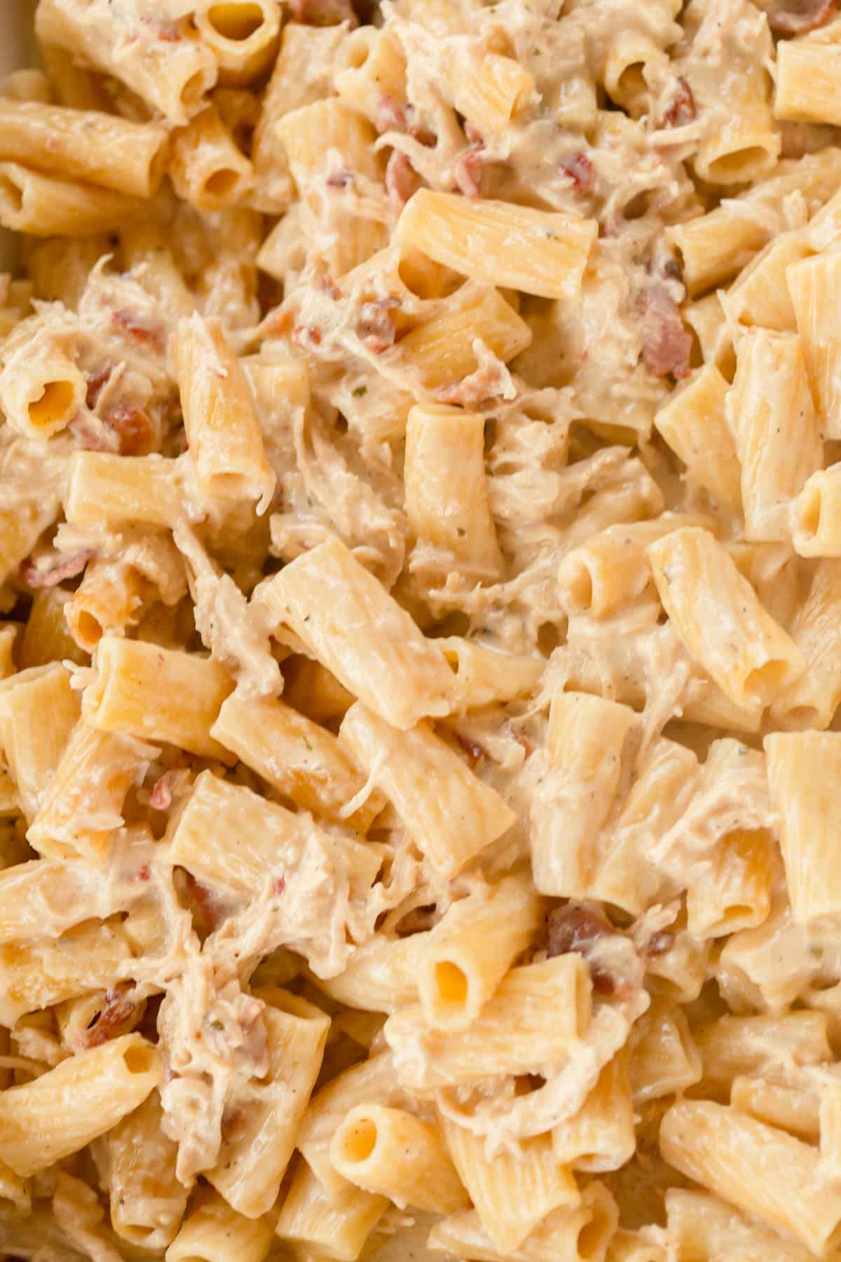Chicken Bacon Ranch Pasta Close Up.