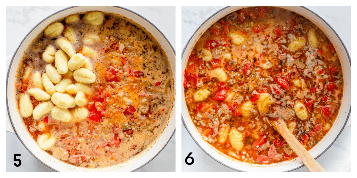 The soup pot with gnocchi added and stored in.