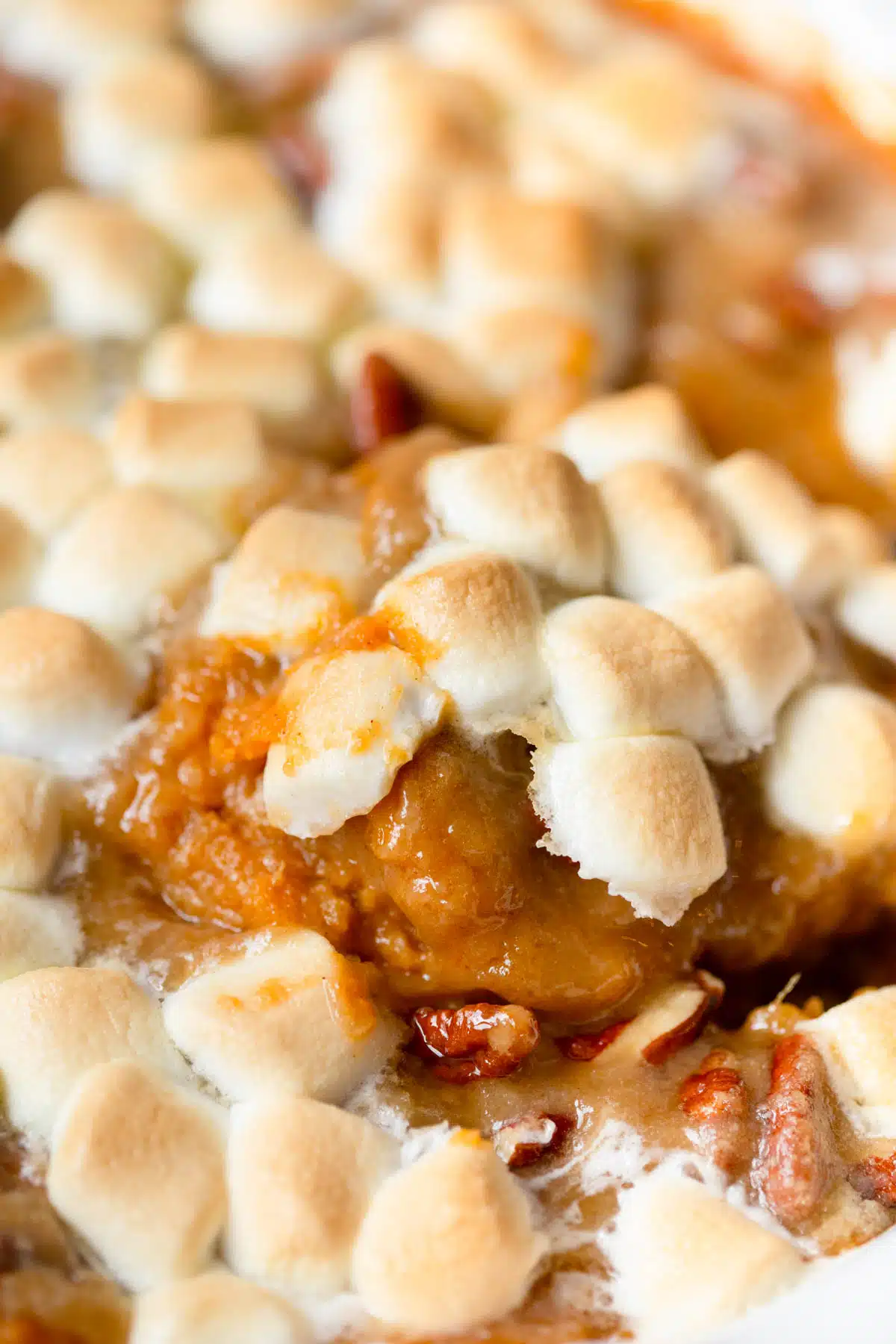Instant Pot Sweet Potato Casserole topped with marshmallows and baked until golden brown. 