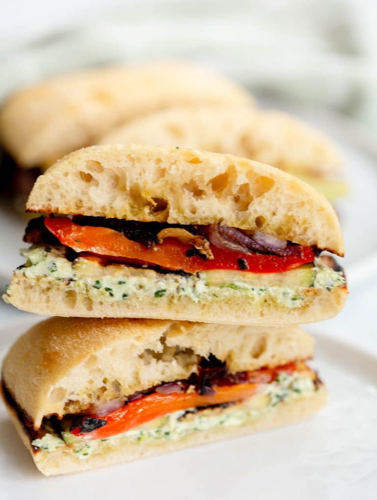 Grilled Vegetable Sandwiches with Whipped Basil Goat Cheese Spread