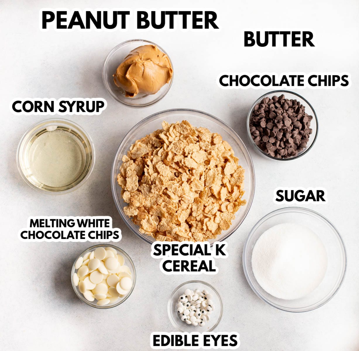 Ingredients in Halloween Scotcharoos on a gray background. 