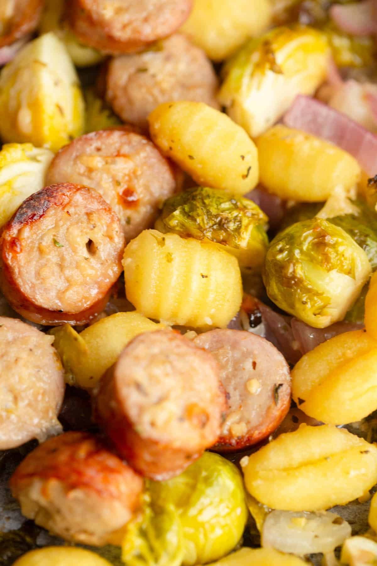 Sheet Pan Lemon Parmesan Sausage Gnocchi close-up
