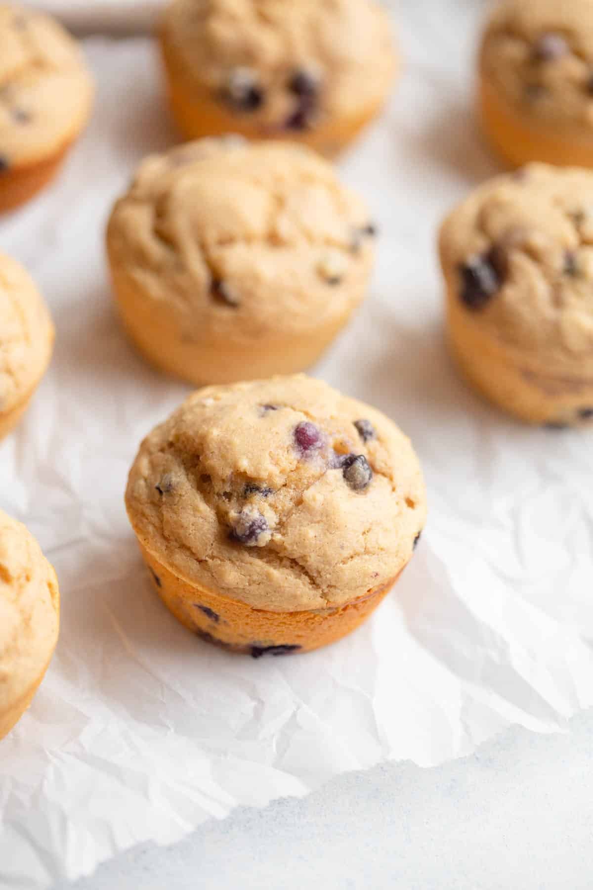 Kodiak Blueberry Muffins on a piece of parchment paper.