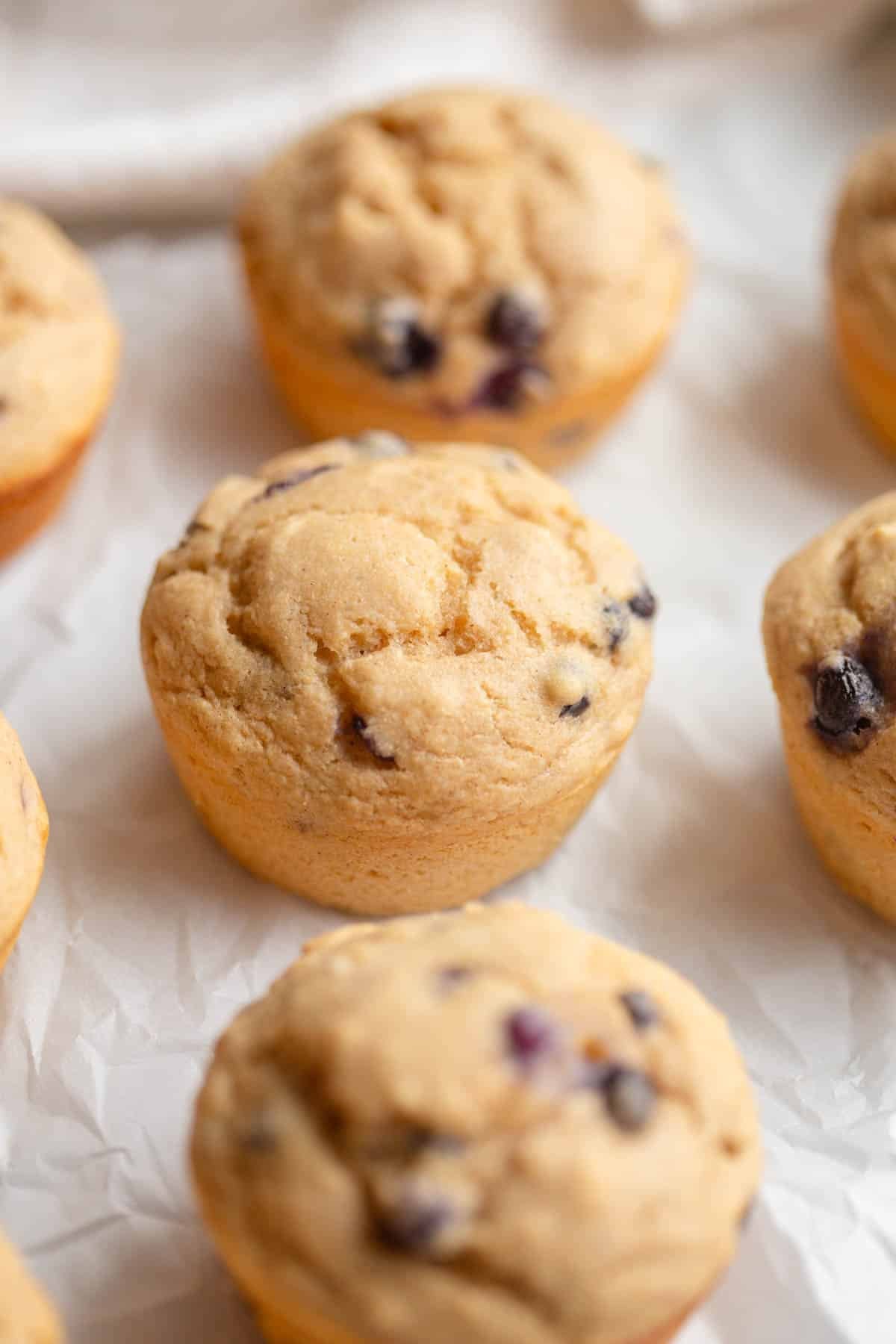 Kodiak Blueberry Muffins on a piece of parchment paper.