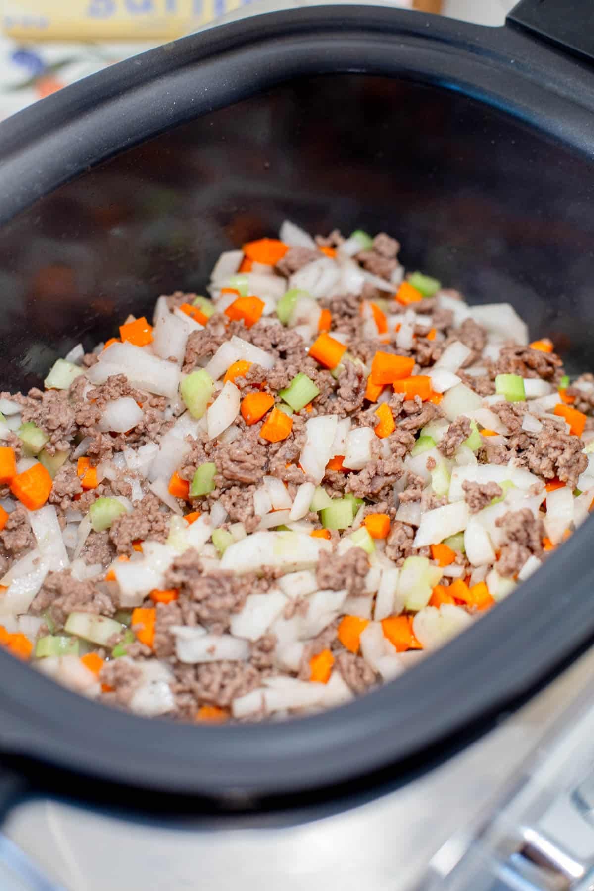Slow Cooker Cheeseburger Soup process photo