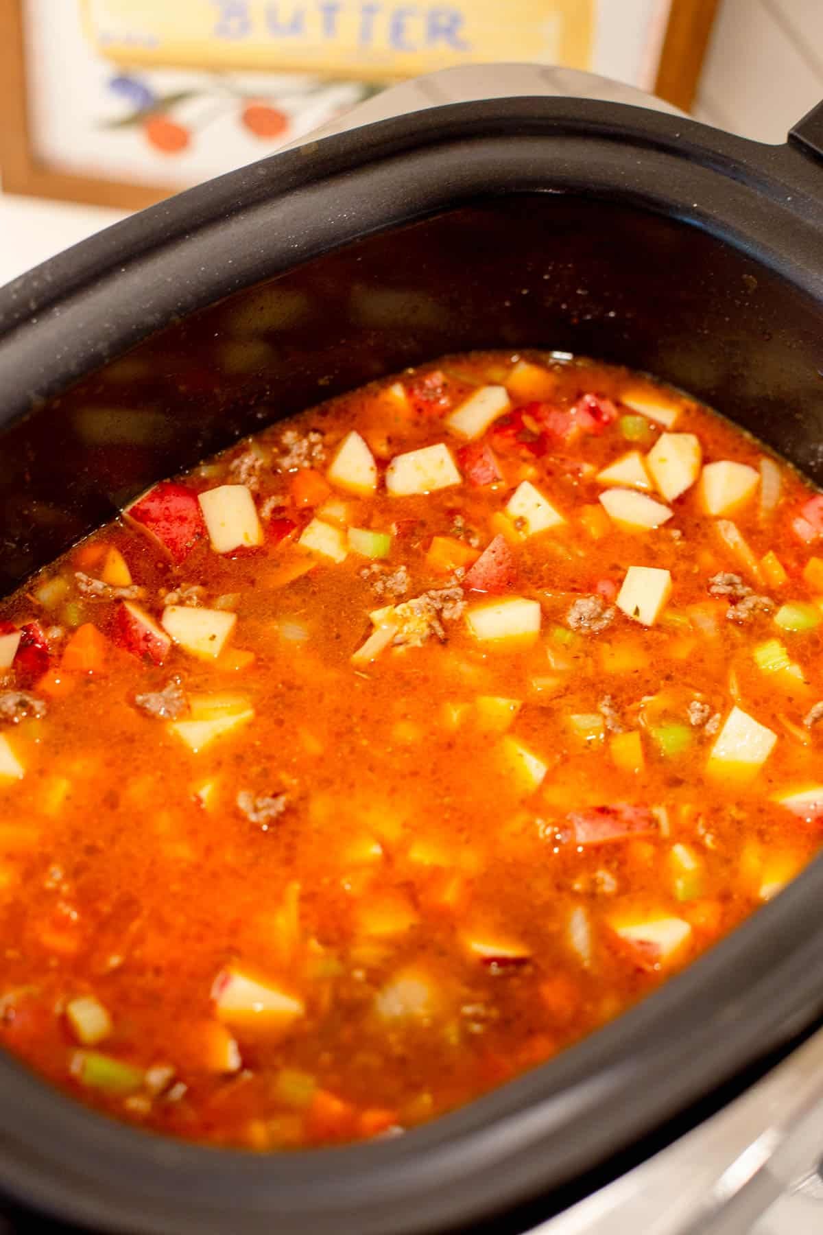 Slow Cooker Cheeseburger Soup process photo