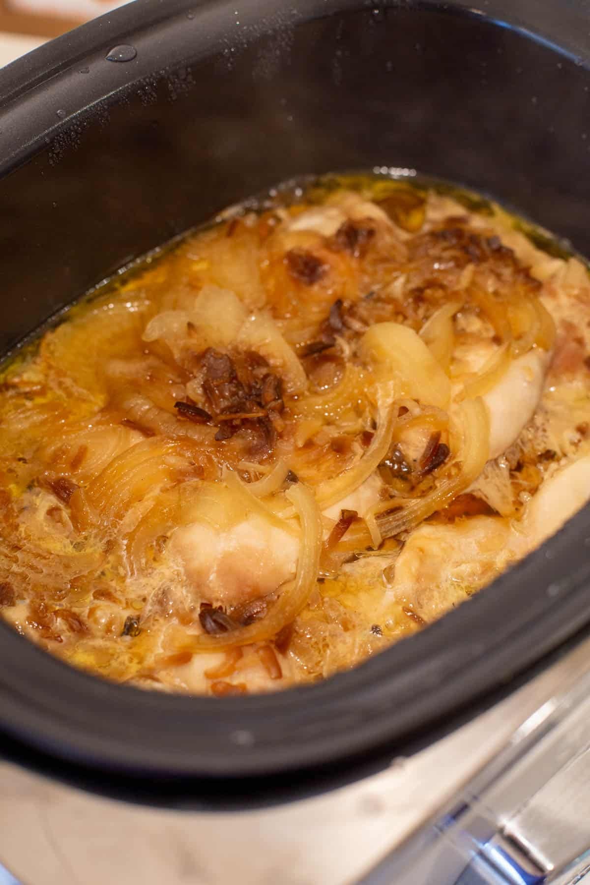 Slow Cooker French Onion Chicken Sliders process photo.