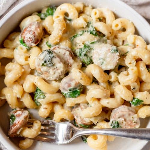 Slow Cooker Sausage Boursin Pasta